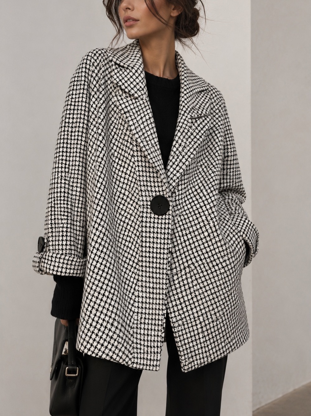 Joseph Ribkoff | XL | Women's Black & White Houndstooth Single-Button Coat